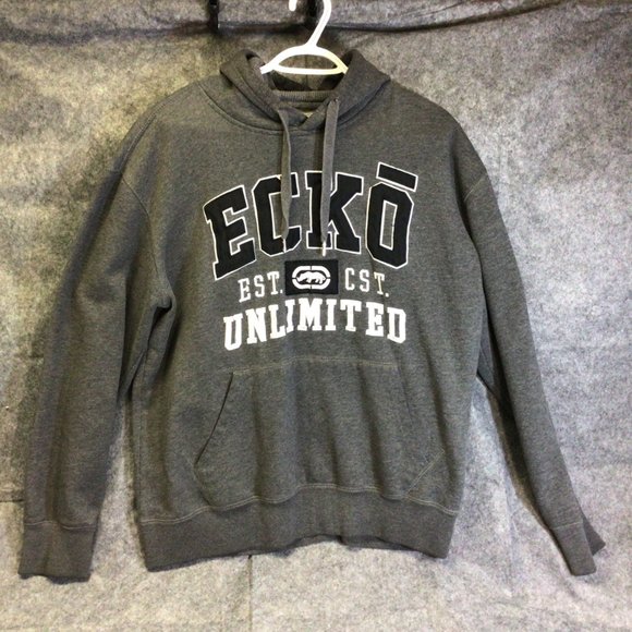 Vintage Ecko Unlimited Hoodie Mens L Gray Sweatshirt Embroider Logo Pullover Y2K - Picture 1 of 11